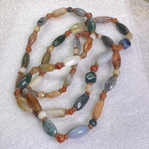 Large hanging stone necklace with green, gray, white, orange  accents - Picture 2 of 3